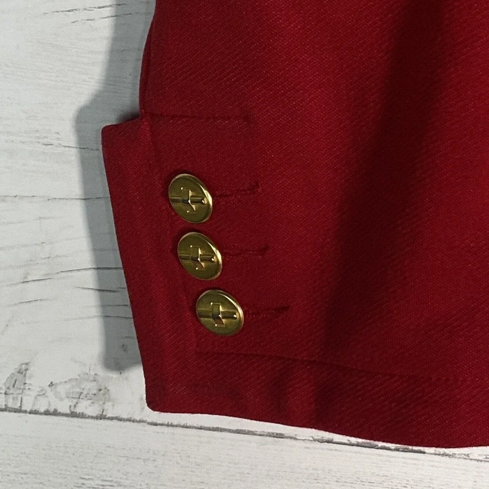 Cabi Red Blazer Jacket Women Sz 6 Bow Gold Buttons